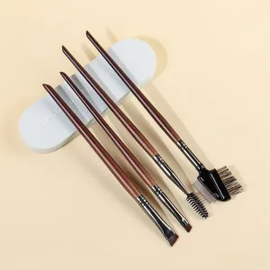 4-Piece Angled Eyebrow and Eyeliner Brush Set with Wood Handle