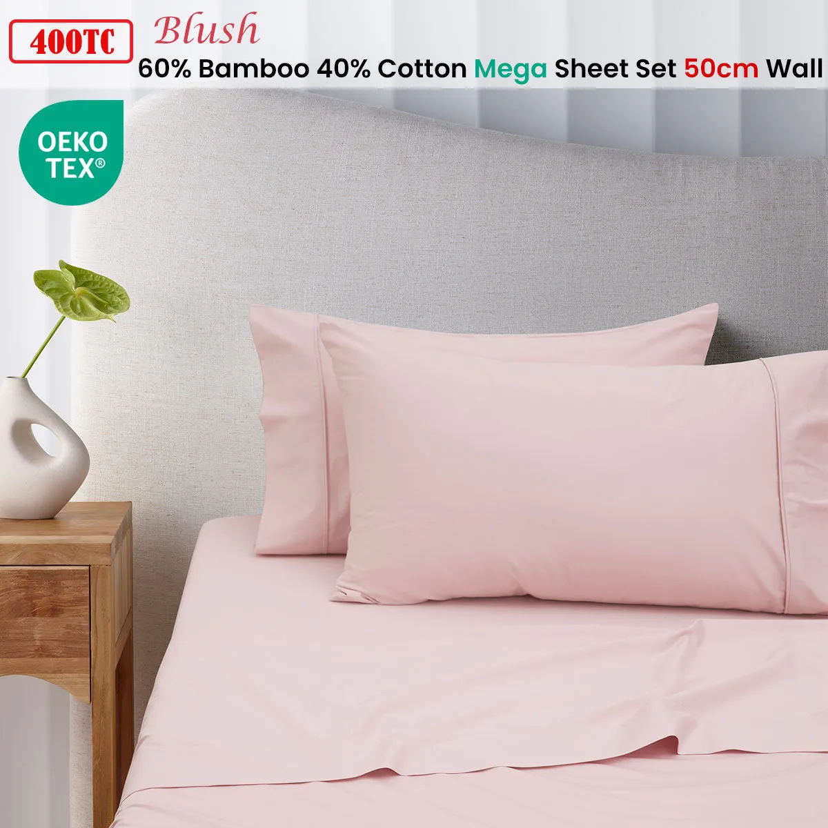 400TC Blush Bamboo Cotton Mega/Super Sheet Set | 50cm Wall | King