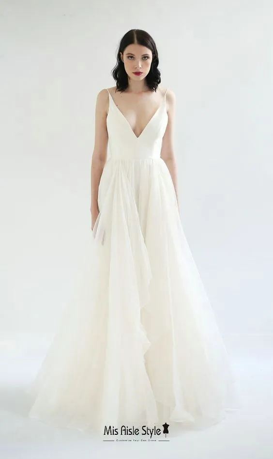 A line V-neckline Summer Wedding Dress