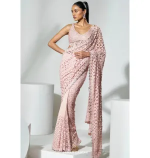 Blush Pink Cutdana Cutwork Sari Set
