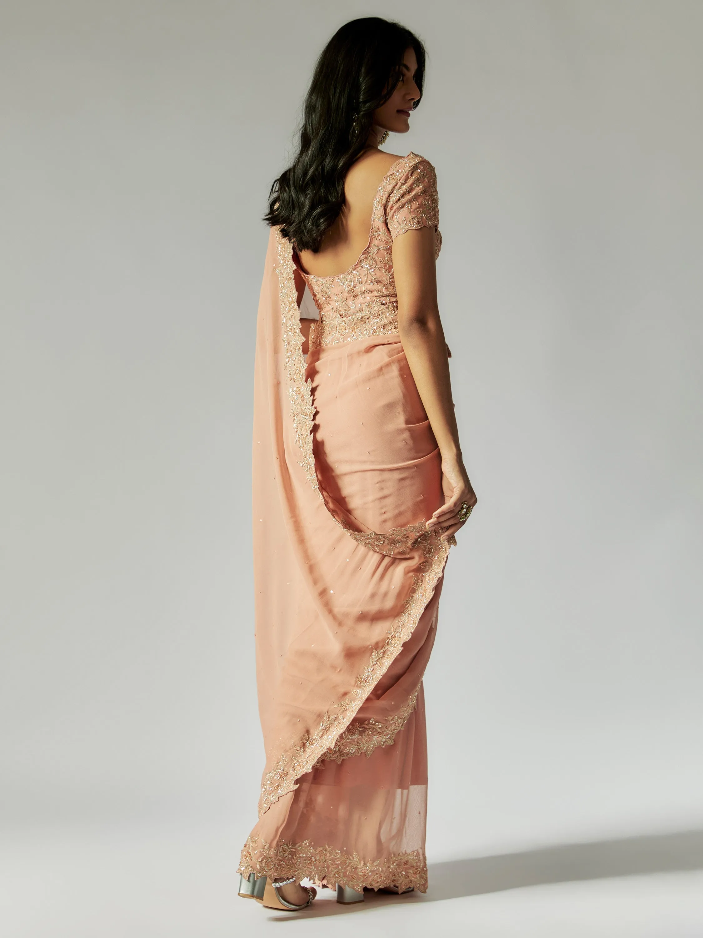 Blush Pink Georgette Embroidered Saree