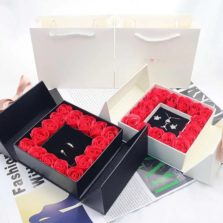 Double Door Jewelry Rose Box-صندوق مجوهرات وردي