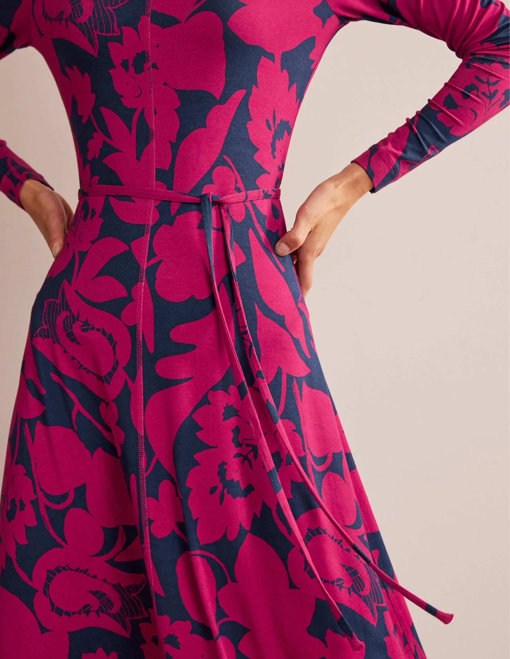Lucy Jersey Midi Dress-Warm Cranberry, Tulip Bloom
