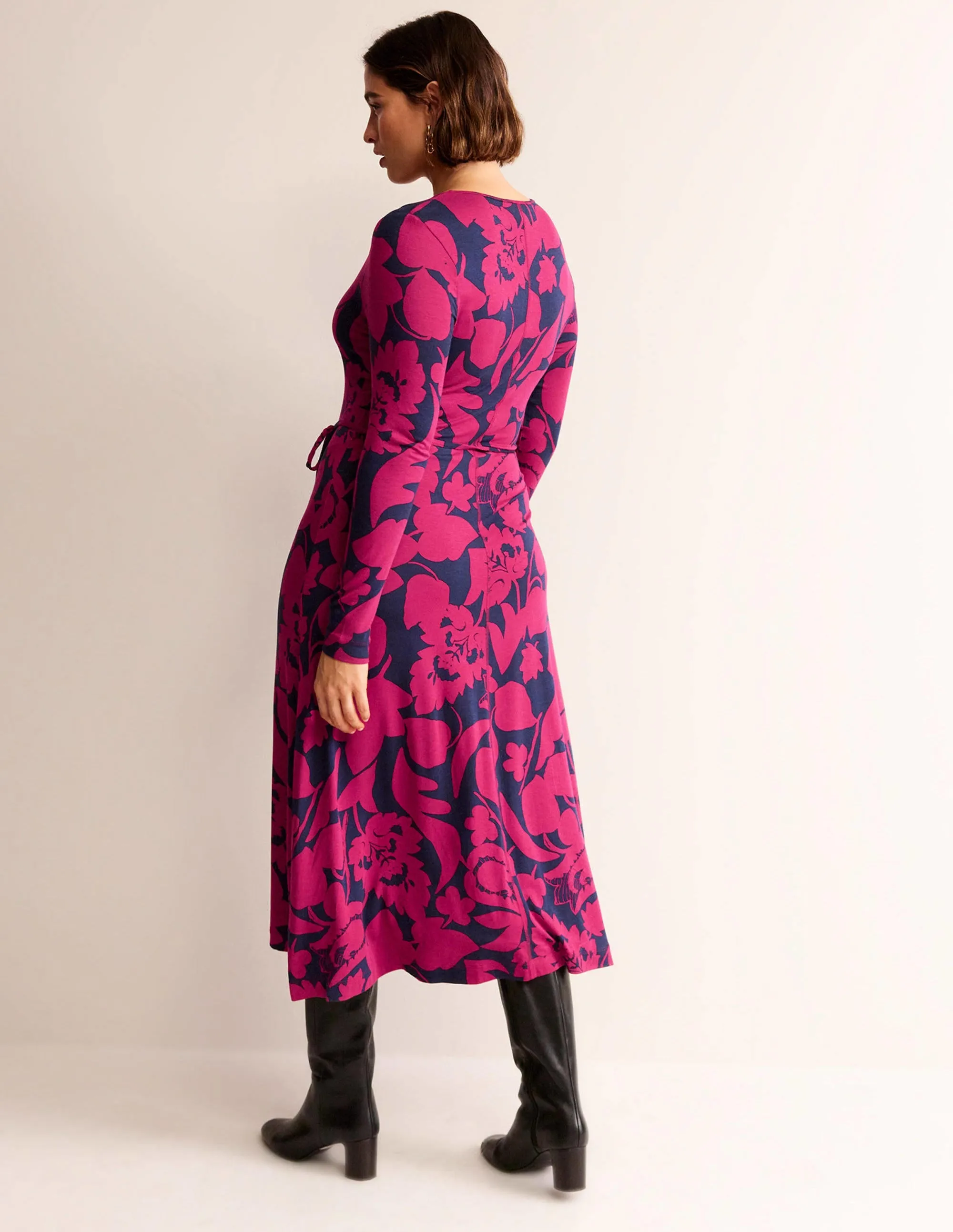 Lucy Jersey Midi Dress-Warm Cranberry, Tulip Bloom