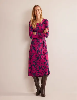 Lucy Jersey Midi Dress-Warm Cranberry, Tulip Bloom