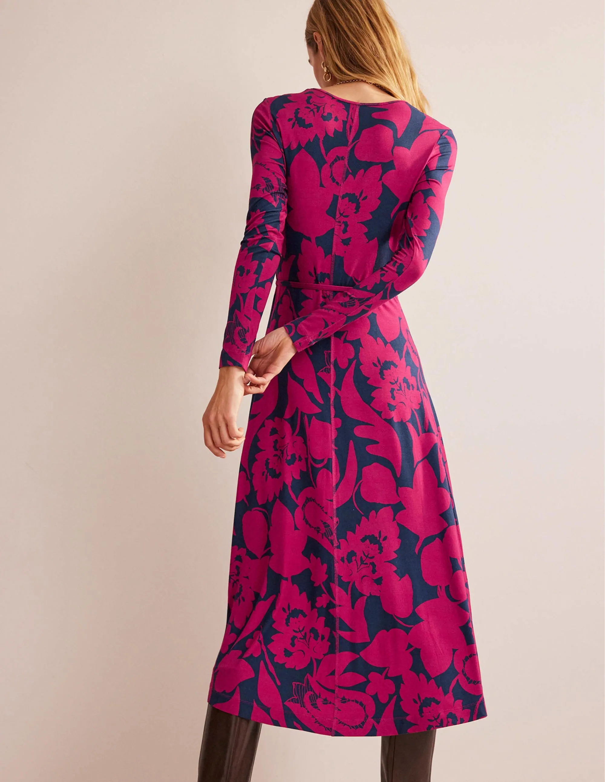 Lucy Jersey Midi Dress-Warm Cranberry, Tulip Bloom