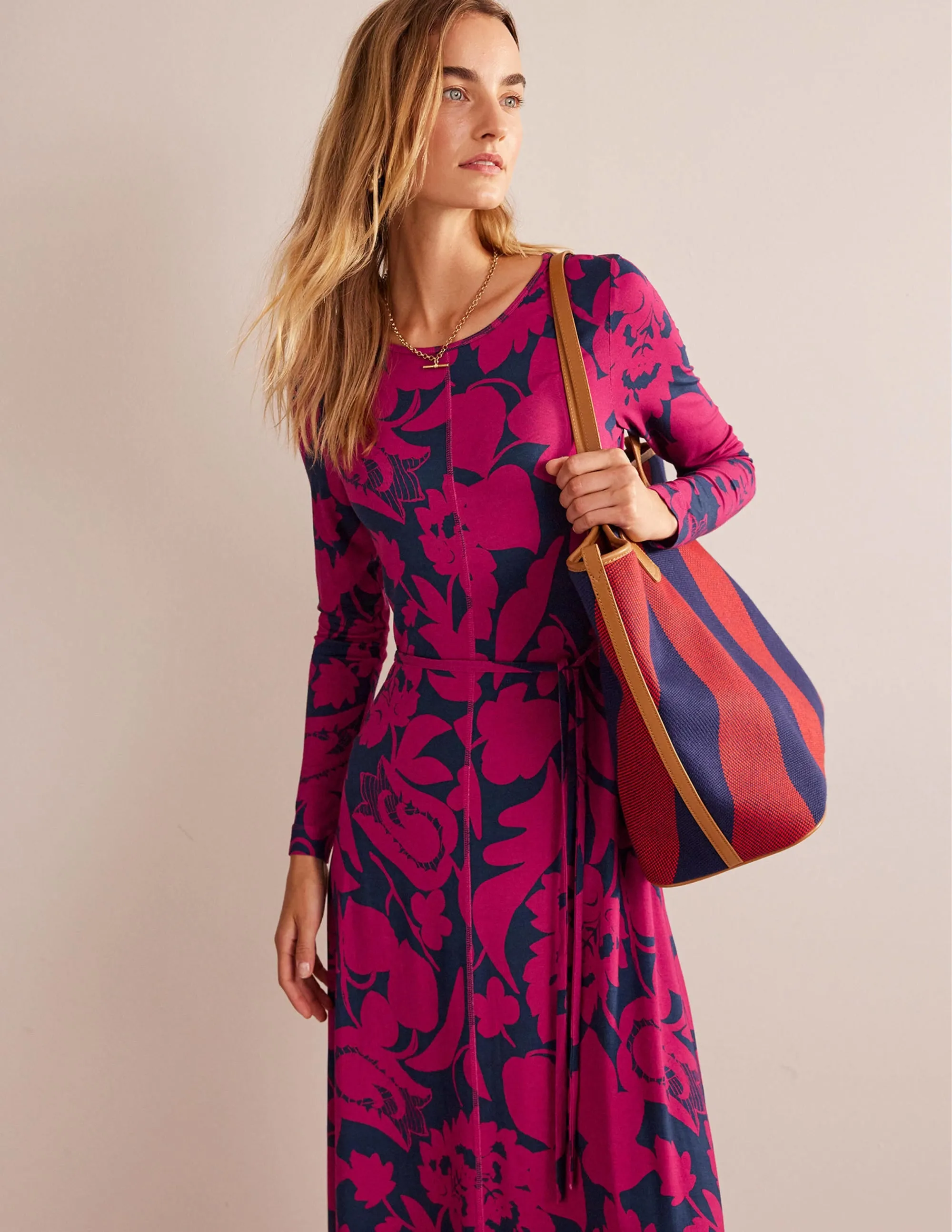 Lucy Jersey Midi Dress-Warm Cranberry, Tulip Bloom
