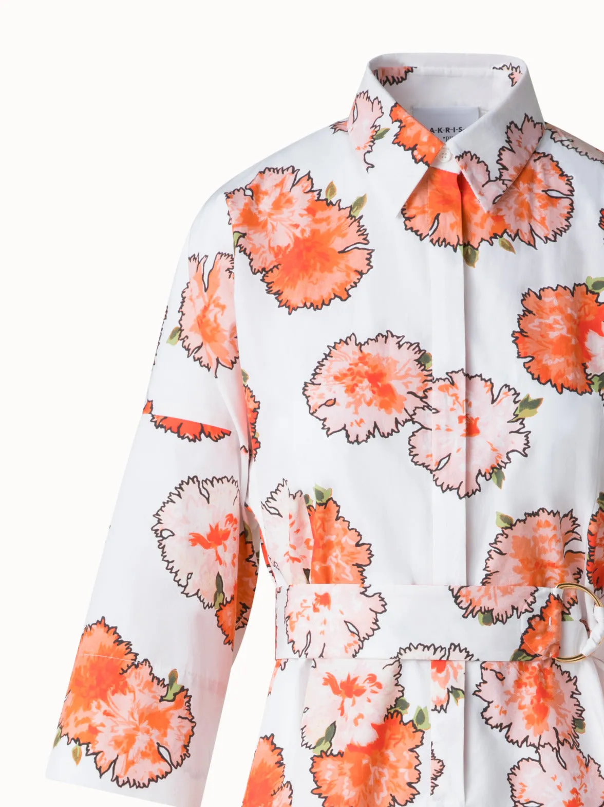 Midi Shirt Dress with Floral Carnation Print