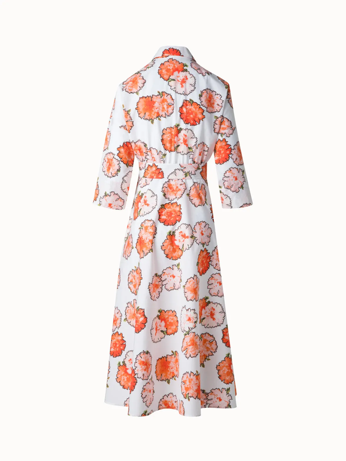 Midi Shirt Dress with Floral Carnation Print