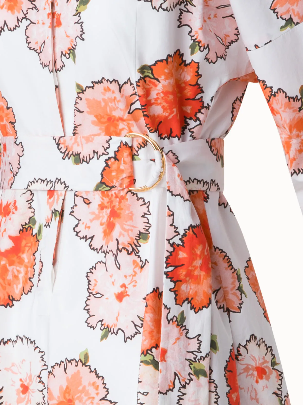 Midi Shirt Dress with Floral Carnation Print